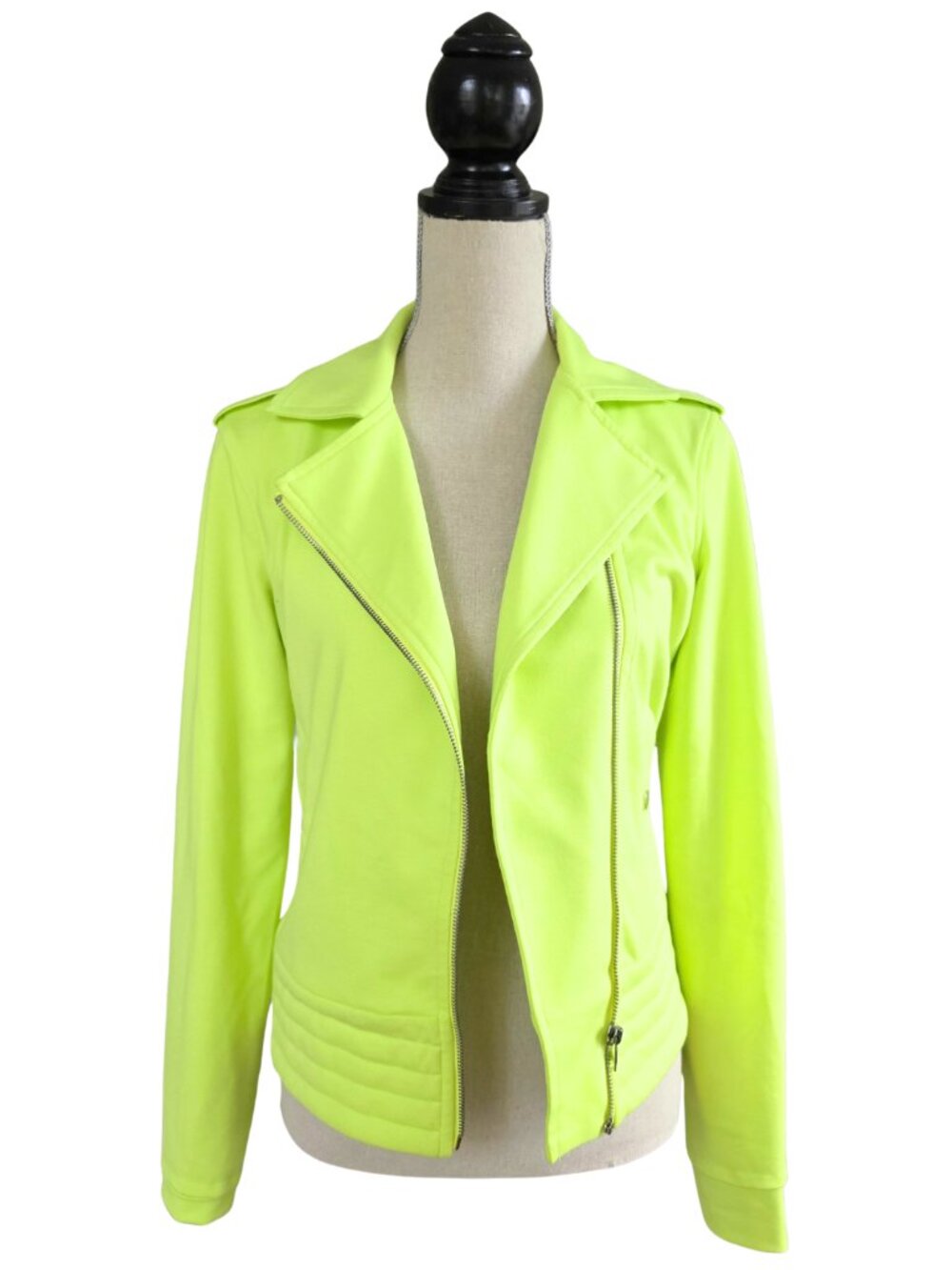 Central Park West Neon Yellow Lime Green Knit Moto Jacket Size Medium
